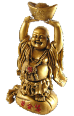Grand bouddha rieur allongé, symbole de chance et de fortune